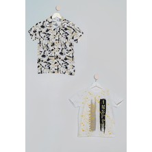 For You Kids 2'li Siyah Kahve Baskılı Gömlek Tshirt Takım S27715