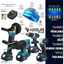 Assur Plus Profesyonel 4'lü Set 2-26 Şarjlı - Şarjlı Taşlama - 13 mm Şarjlı Darbeli Matkap-Şarjlı Somun Sıkma