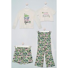 For You Kids 4'lü Tshirt Pantolon Şort Yeşil Takım