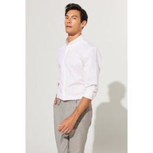 ALTINYILDIZ CLASSICS Erkek Bej Slim Fit Dar Kesim Düğmeli Yaka %100 Pamuk Armürlü Gömlek