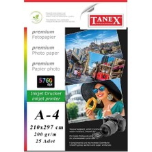 Tanex Fotoğraf Baskı Kağıdı A-4 200 Gr/m2 25'li 1 Paket A4 Fotoğraf Kağıdı Ofis ve Ev Tipi Mürekkepli Yazıcılar Için