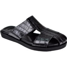 Pullman Hakiki Deri Burnu Kapalı Erkek Terlik CEV-3014   SİYAH