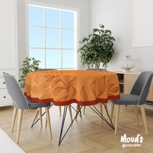 Moud's Turuncu Yapraklar Desenli Yuvarlak Süet Dertsiz Masa Örtüsü