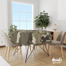Moud's Yeşil Kamuflaj Desenli Yuvarlak Süet Dertsiz Masa Örtüsü