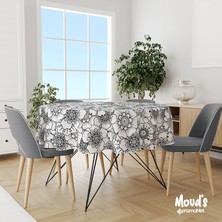 Moud's Siyah Çiçek Serisi Desenli Yuvarlak Süet Dertsiz Masa Örtüsü