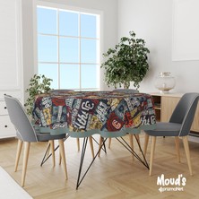 Moud's Amblem Desenli Yuvarlak Süet Dertsiz Masa Örtüsü