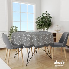Moud's Gri Ağaç Dalları Desenli Yuvarlak Süet Dertsiz Masa Örtüsü
