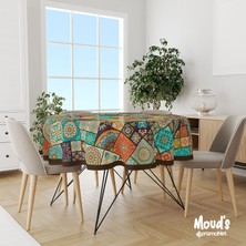 Moud's Osmanlı Desenli Yuvarlak Süet Dertsiz Masa Örtüsü