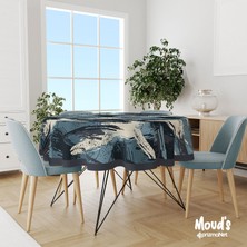 Moud's Blue Brush Desenli Yuvarlak Süet Dertsiz Masa Örtüsü