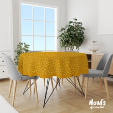 Moud's Sarı Noktalar Desenli Yuvarlak Süet Dertsiz Masa Örtüsü