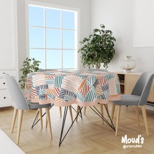 Moud's Renkli Çizgili Kare Desenli Yuvarlak Süet Dertsiz Masa Örtüsü