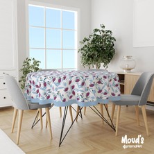 Moud's Mavi Karanfil Desenli Yuvarlak Süet Dertsiz Masa Örtüsü
