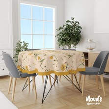 Moud's Camomile Papatya Desenli Yuvarlak Süet Dertsiz Masa Örtüsü