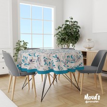 Moud's Mavi Çiçek Desenli Yuvarlak Süet Dertsiz Masa Örtüsü