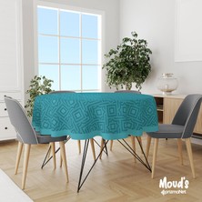 Moud's Turkuaz Beşgen Desenli Yuvarlak Süet Dertsiz Masa Örtüsü