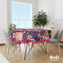 Moud's Geometrik 2 Desenli Yuvarlak Süet Dertsiz Masa Örtüsü