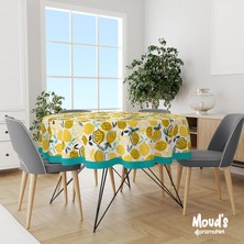 Moud's Limon Desenli Yuvarlak Süet Dertsiz Masa Örtüsü
