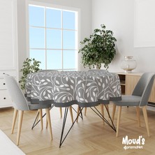 Moud's Gri Flora Serisi Desenli Yuvarlak Süet Dertsiz Masa Örtüsü