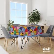 Moud's Emoji Desenli Yuvarlak Süet Dertsiz Masa Örtüsü