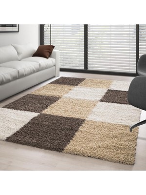 Red Halı Halı Salon Yüksek Havlı, Uzun Havlı Shaggy Halı Karo Desen, Kolay Bakım