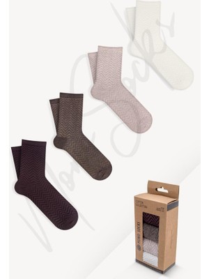 Mono Socks Kadın Zikzak Desenli Kutulu Kadın Soket Çorap