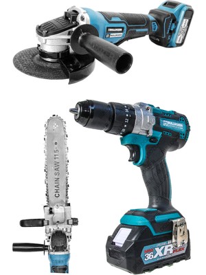 Bulldozer Büyük Boy Şarjlı Taşlama Testere + Çift Akülü Vidalama Matkap Xrpro Dynamic