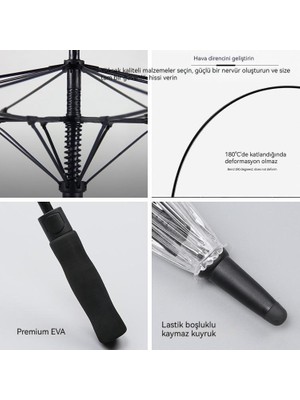 Fiber Kemik Kalınlaştırılmış Pvc Uzun Saplı Şeffaf Şemsiye (Yurt Dışından)