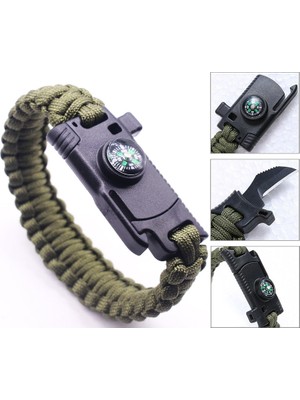 Curty 9595 Pusulalı & Bıçaklı Paracord Bileklik Haki