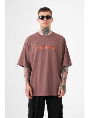 Machinist Unisex Oversize Thrill Seeker Baskılı Pamuklu T-Shirt Mürdüm