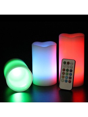 Kuzey Oyuncak 3lü Set LED Mum Rgb Kumandalı Renkli Işıklı Mum 3lü Set LED Remote Control Electronic Candle Işıklı Mum