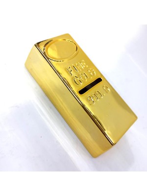 abnturk Krom Kaplama Gold Külçe Altın Görünümlü Gold Yeni Dizayn Kumbara 15X4 cm Boyutunda