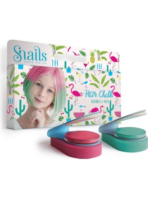 Snails Flamingo Saç Tebeşiri 2'li Set Fuşya ve Yeşil Renk Geçici Bitiş ile Eğlenceli Saç Renklendirme