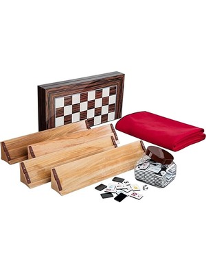 Hedef Okey Hedef Ahşap Istaka Okey Takımı + Siyah Beyaz Taş + Plastik Pullu Tavla + Kırmızı Masa Örtüsü Set