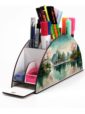 Ahşap Vip Fantastik Gökkuşağı Cetvelli Masaüstü Kalemlik Organizer Montajlı Kutulu