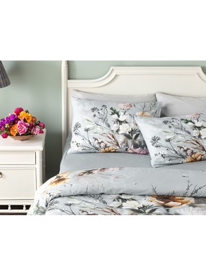 English Home Flower Heaven Dijital Baskılı Soft Cotton Tek Kişilik Nevresım Takımı 160 x 220 cm Gri