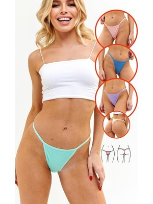 Alya Underwear Kadın Ipli Tanga Külotlar - 5’li Paket (Sarı, Mor, Mint,  Somon,mavi) 1301P