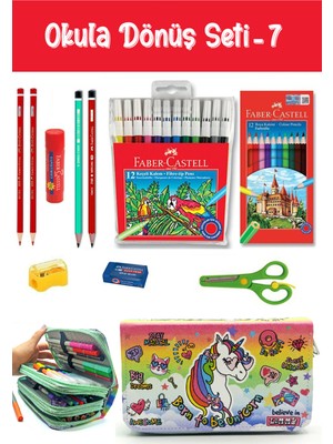 Limmy Kırtasiye Seti Tarz Cool Unicorn Yeşil Kalem Kutulu 11 Parça Okula Dönüş Set:7