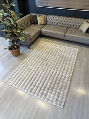 Freya Home Yumuşak Dokulu Tavşan Tüyü Peluş Yıkanabilir Kaymaz Taban Salon Halısı Çocuk Halısı Taş