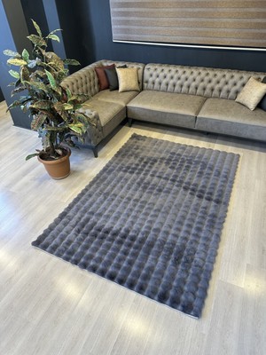 Freya Home Yumuşak Dokulu Tavşan Tüyü Peluş Yıkanabilir Kaymaz Taban Salon Halısı Çocuk Halısı Antrasit