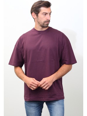 Sar-Esh Basic Sırt Baskılı Oversize Mor T-Shirt