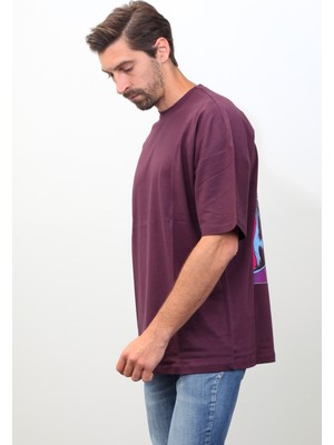 Sar-Esh Basic Sırt Baskılı Oversize Mor T-Shirt