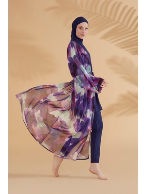 Marina Batik Desenli Mor Kimono Kaftan P2338