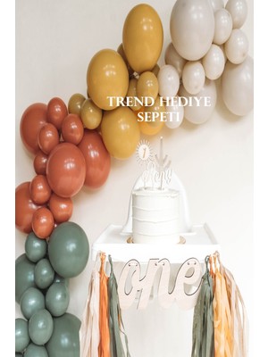 Trend Hediye Sepeti Küf Yeşili Koyu Turuncu Zerdeçal Deniz Kumu 100 Adet Balon ve 5 M Balon Zinciri