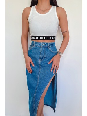 BELİ LASTİKLİ LİFE CROP EKRU