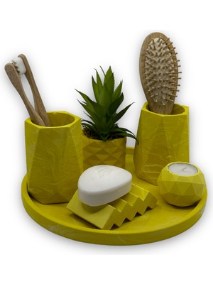 Betonmall Pastel Sarı Beton Banyo Seti