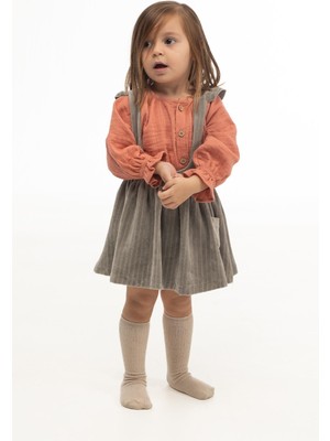 Little Gusto Kadife Jile Elbise Bebek Gri