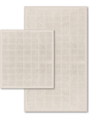 Bluenity Basic Grid Doğal Pamuklu 2'li Banyo Kilimi 60X100+50X60 cm - Ekru