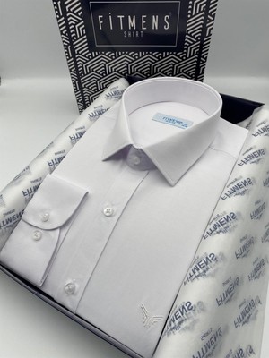 Slim Fit Uzun Kol Saten Hediye Kutulu Kolay Ütülenebilir Erkek Gömlek(KR.9511) - Beyaz