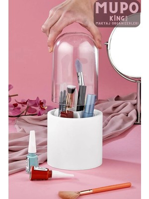 King Mop Mupo Füme Renkli 7 Bölmeli Şeffaf Koruma Kapaklı Makyaj Fırçası Ve Kozmetik Organizer