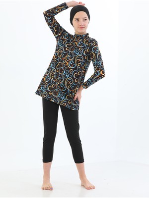 Secret Moda Kapalı Kız Çocuk Desenli Taytlı Hızlı Kuruma Özellikli Çocuk  Tesettür Mayo 15 16 Yaş